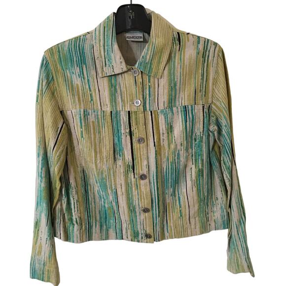 Vintage Chico's Size 0 (S) Rayon & Linen Crop Jacket Long Sleeves & Brass Button - Picture 1 of 5